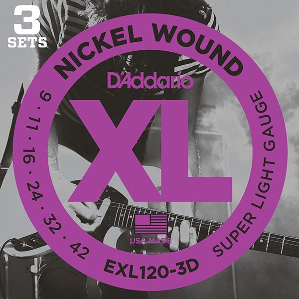 D'Addario EXL120-3D Nickel Super Light Electric Guitar Strings 3-Pack